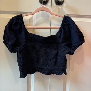 Smocked navy crop top